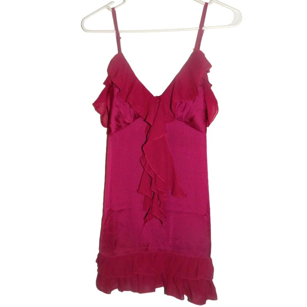 CZ Collection Women’s Small Dark Pink Wine Satin Ruffle Adjustable Strap Cami